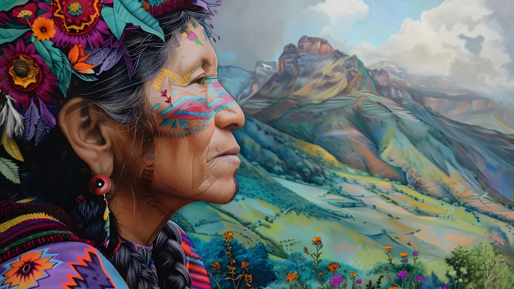 Andean Woman and Mountain Landscape Art