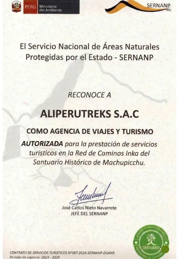 Sernanp Certificate Official Inca Trail permits 2026