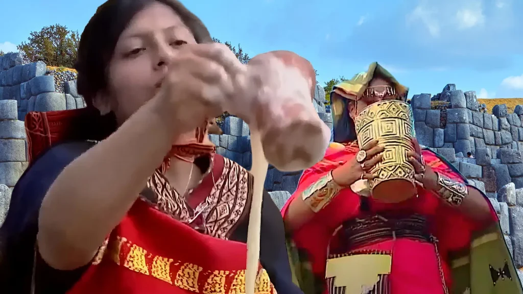 Offering Chicha de Jora in Sacred Inca Site