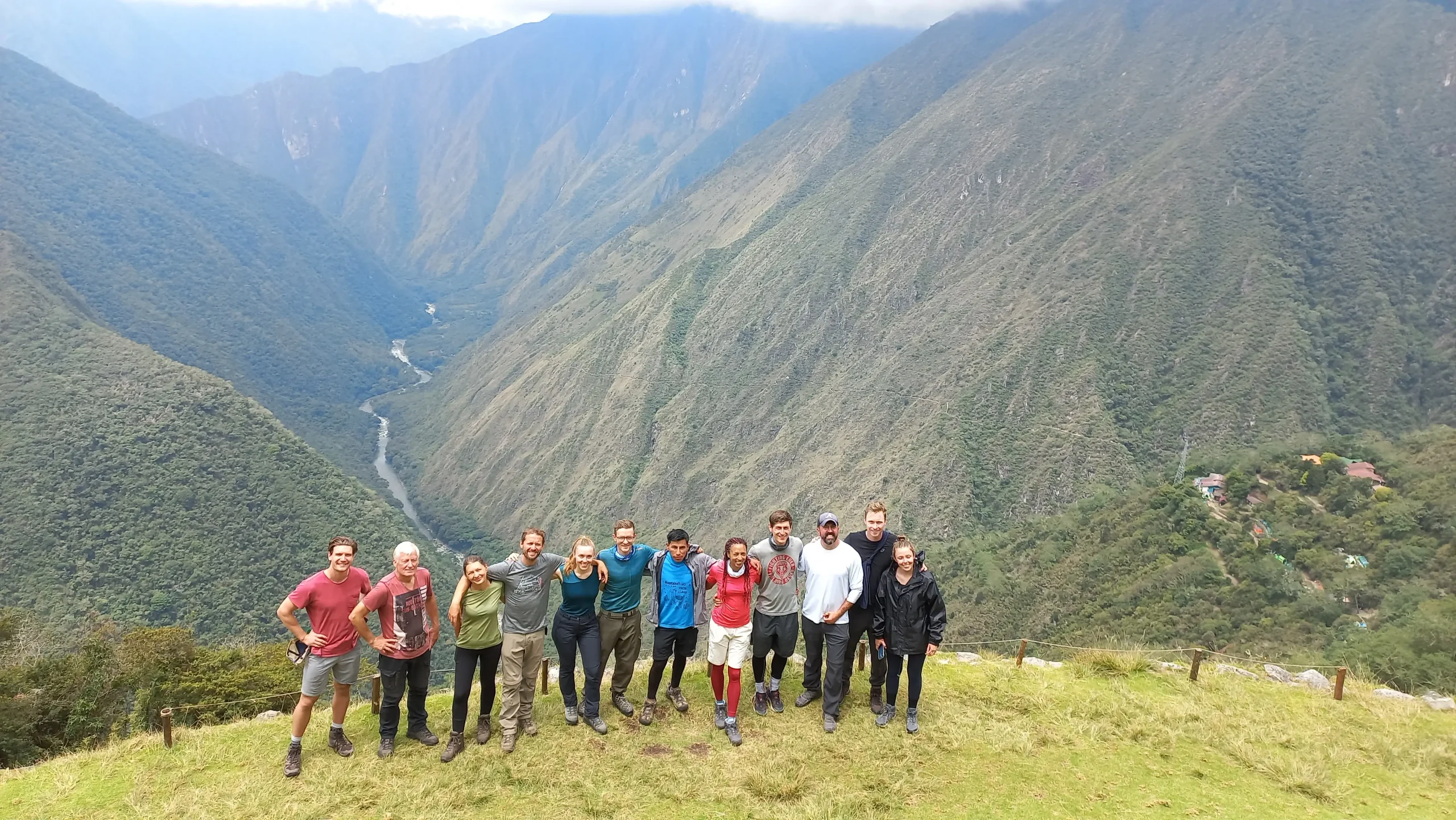 People posing on the Inca Trail to Machu Picchu in Peru
