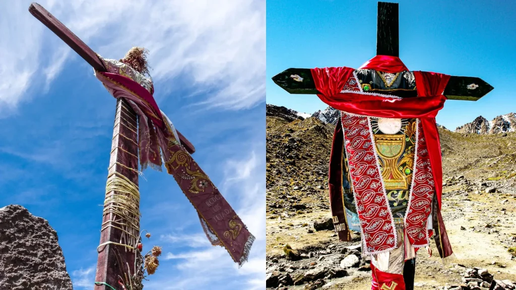 Traditional Andean crosses in natural settings part of Cruz Velacuy