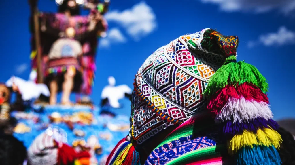 Traditional Andean festival, highlighting local clothing and culture.