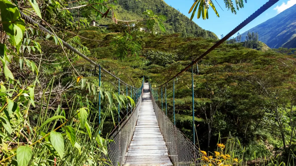 Typical suspension bridge on the trekking trails near Machu Picchu